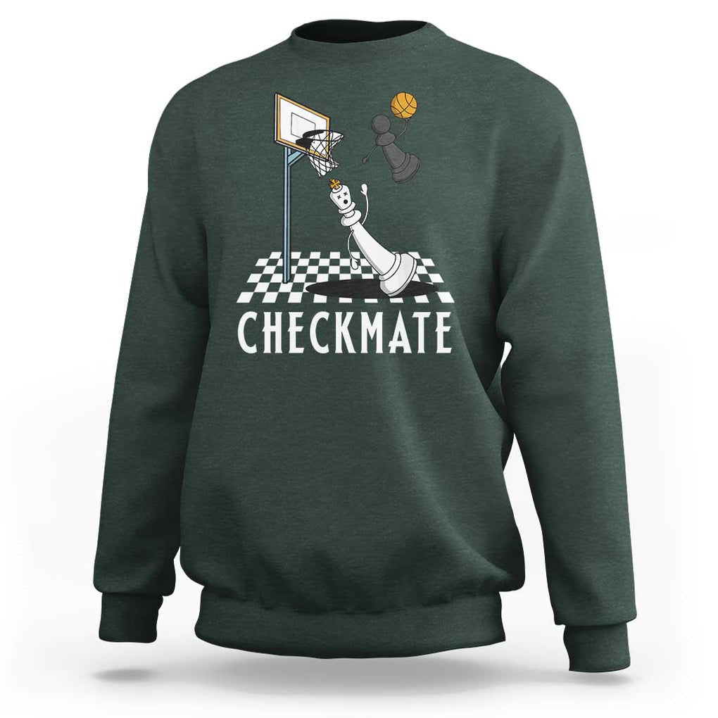 Funny Checkmate Chess Basketball Player Sweatshirt TS09 Dark Forest Green Print Your Wear