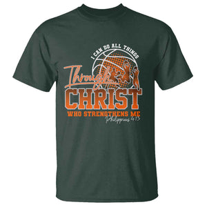 Christian Basketball Player T Shirt I Can Do All Things Through Christ Who Strengthens Me TS09 Dark Forest Green Print Your Wear