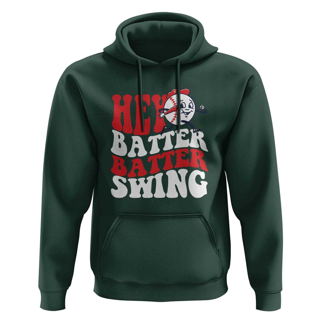 Funny Baseball Hoodie Hey Batter Swing Groovy TS09 Dark Forest Green Print Your Wear