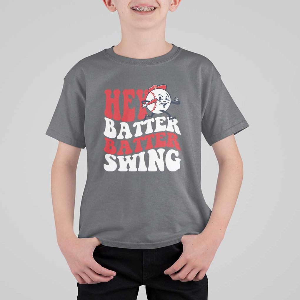 Funny Baseball T Shirt For Kid Hey Batter Swing Groovy TS09 Charcoal Print Your Wear