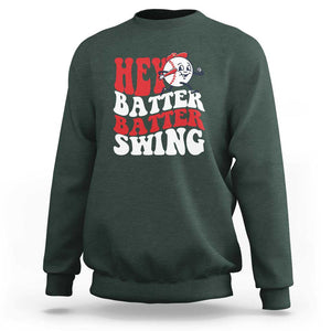 Funny Baseball Sweatshirt Hey Batter Swing Groovy TS09 Dark Forest Green Print Your Wear