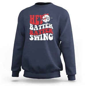 Funny Baseball Sweatshirt Hey Batter Swing Groovy TS09 Navy Print Your Wear