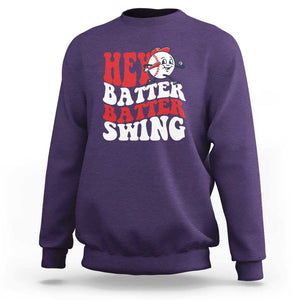 Funny Baseball Sweatshirt Hey Batter Swing Groovy TS09 Purple Print Your Wear