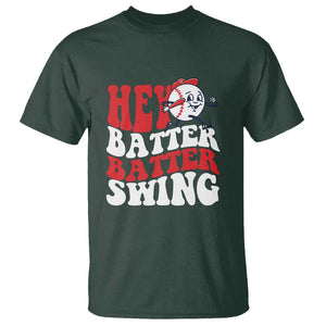 Funny Baseball T Shirt Hey Batter Swing Groovy TS09 Dark Forest Green Print Your Wear