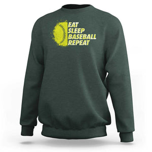 Eat Sleep Baseball Repeat Sweatshirt TS09 Dark Forest Green Print Your Wear