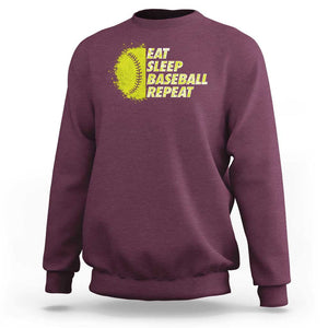 Eat Sleep Baseball Repeat Sweatshirt TS09 Maroon Print Your Wear