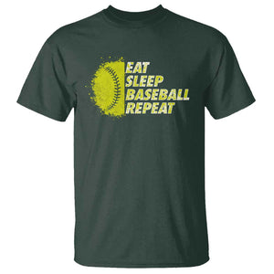 Eat Sleep Baseball Repeat T Shirt TS09 Dark Forest Green Print Your Wear