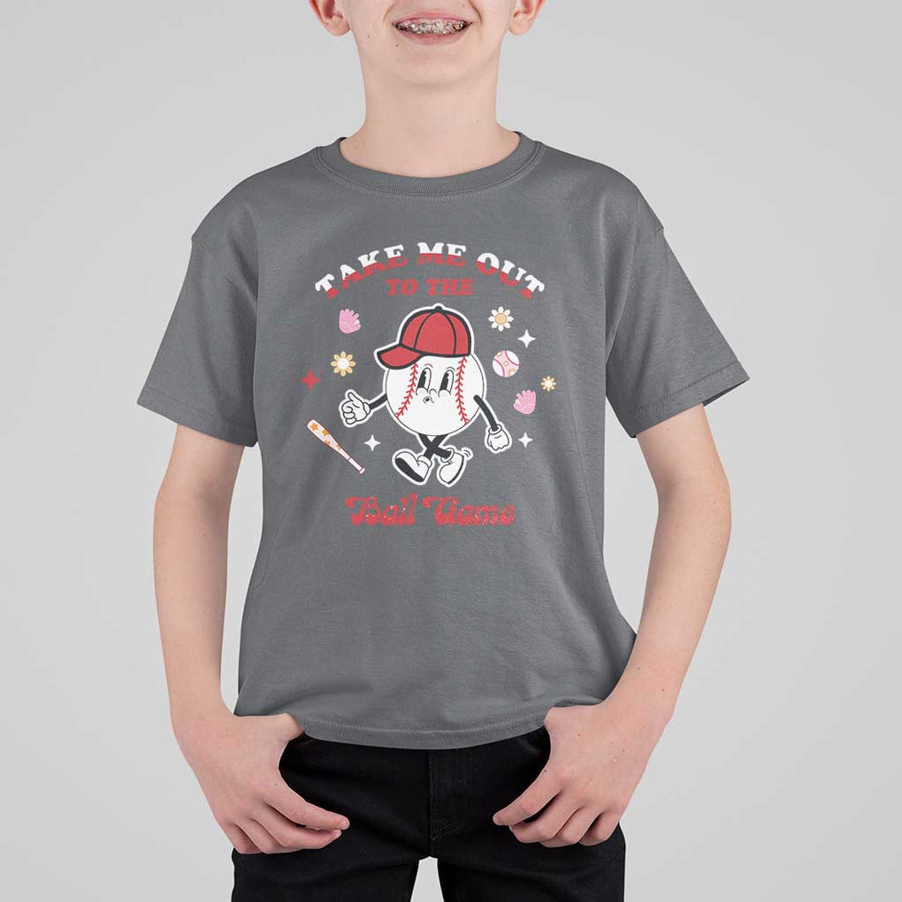 Funny Baseball T Shirt For Kid Take Me Out To The Ball Game Groovy TS09 Charcoal Print Your Wear
