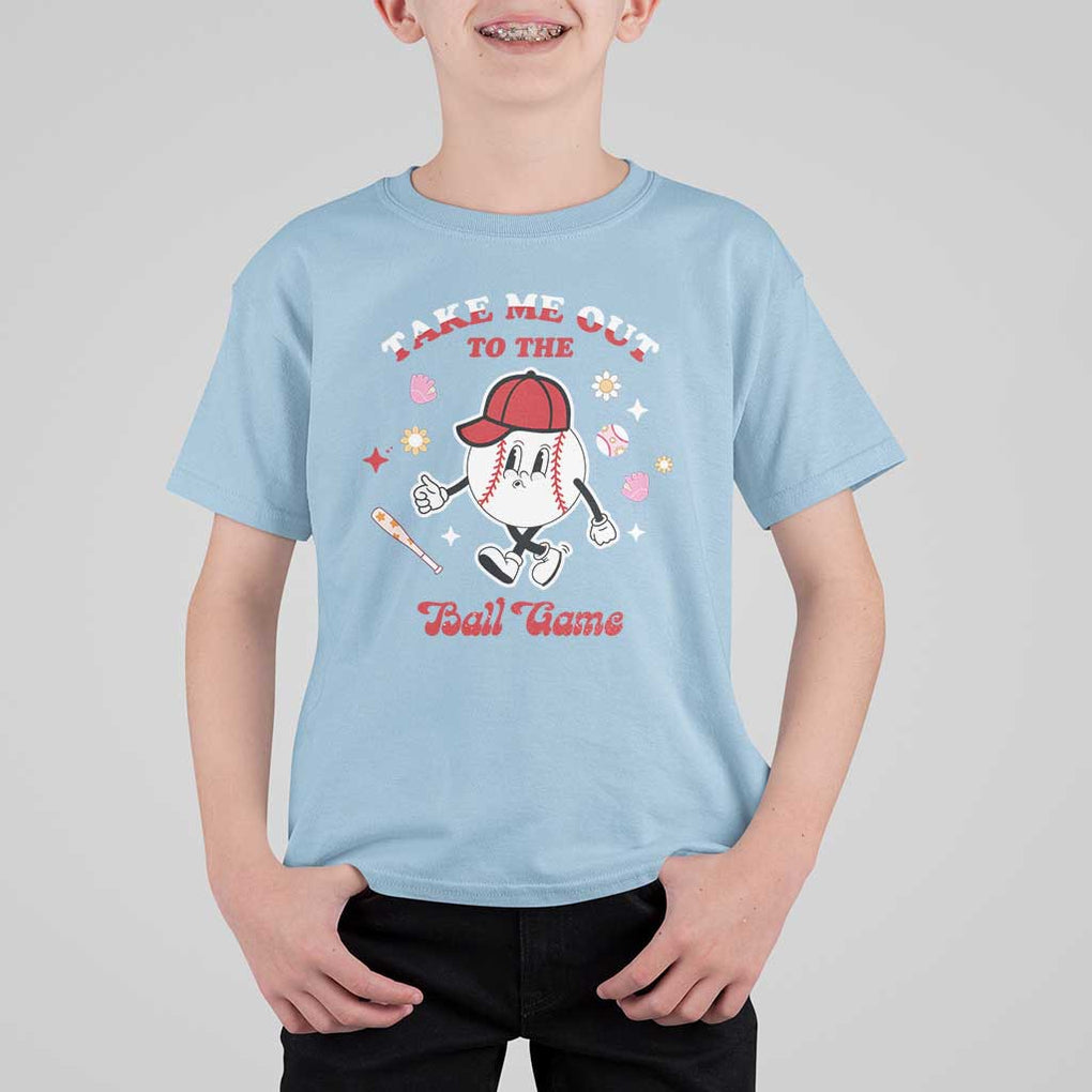 Funny Baseball T Shirt For Kid Take Me Out To The Ball Game Groovy TS09 Light Blue Print Your Wear