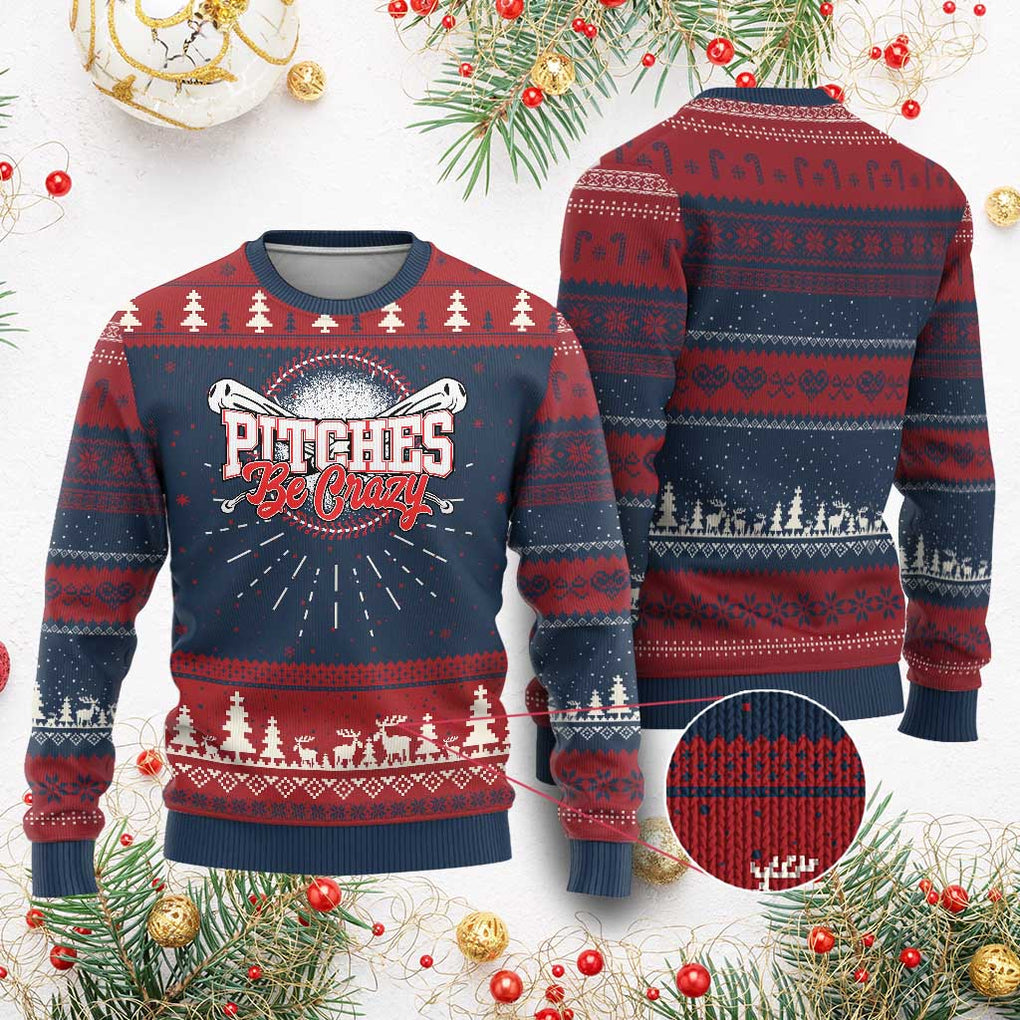 Funny Baseball Ugly Christmas Sweater Pitches Be Crazy TS09 Burgundy Print Your Wear