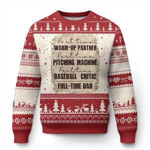 Funny Part Time Warm Up Partner Pitching Baseball Full Time Dad Ugly Christmas Sweater TS09 Red Print Your Wear