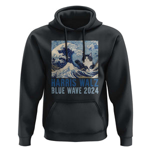 Harris Walz Blue Wave 2024 Hoodie Cat Ladies Kamala Funny Cats Wave TS09 Black Print Your Wear