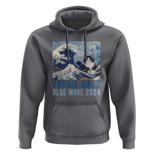 Harris Walz Blue Wave 2024 Hoodie Cat Ladies Kamala Funny Cats Wave TS09 Charcoal Print Your Wear