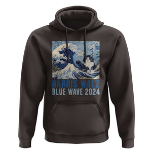 Harris Walz Blue Wave 2024 Hoodie Cat Ladies Kamala Funny Cats Wave TS09 Dark Chocolate Print Your Wear