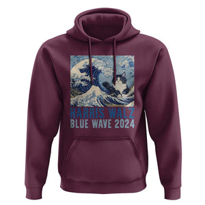 Harris Walz Blue Wave 2024 Hoodie Cat Ladies Kamala Funny Cats Wave TS09 Maroon Print Your Wear