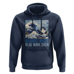 Harris Walz Blue Wave 2024 Hoodie Cat Ladies Kamala Funny Cats Wave TS09 Navy Print Your Wear