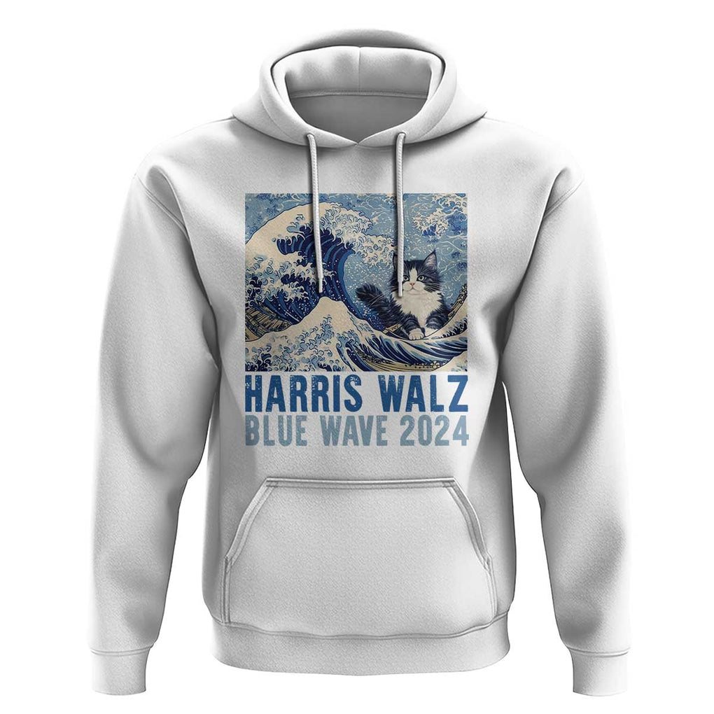 Harris Walz Blue Wave 2024 Hoodie Cat Ladies Kamala Funny Cats Wave TS09 White Print Your Wear