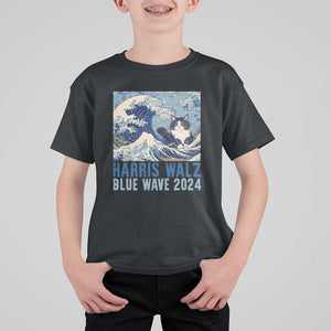 Harris Walz Blue Wave 2024 T Shirt For Kid Cat Ladies Kamala Funny Cats Wave TS09 Black Print Your Wear