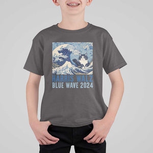 Harris Walz Blue Wave 2024 T Shirt For Kid Cat Ladies Kamala Funny Cats Wave TS09 Dark Chocolate Print Your Wear