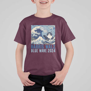 Harris Walz Blue Wave 2024 T Shirt For Kid Cat Ladies Kamala Funny Cats Wave TS09 Maroon Print Your Wear