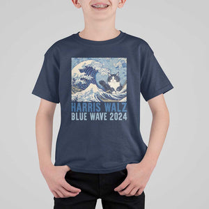 Harris Walz Blue Wave 2024 T Shirt For Kid Cat Ladies Kamala Funny Cats Wave TS09 Navy Print Your Wear