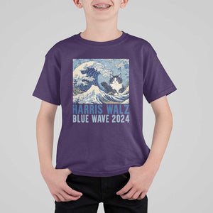 Harris Walz Blue Wave 2024 T Shirt For Kid Cat Ladies Kamala Funny Cats Wave TS09 Purple Print Your Wear