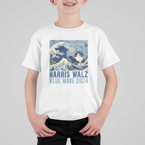 Harris Walz Blue Wave 2024 T Shirt For Kid Cat Ladies Kamala Funny Cats Wave TS09 White Print Your Wear