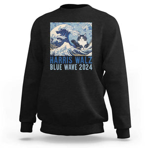 Harris Walz Blue Wave 2024 Sweatshirt Cat Ladies Kamala Funny Cats Wave TS09 Black Print Your Wear