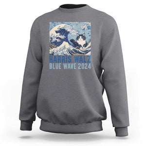 Harris Walz Blue Wave 2024 Sweatshirt Cat Ladies Kamala Funny Cats Wave TS09 Charcoal Print Your Wear