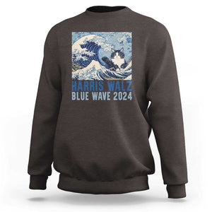 Harris Walz Blue Wave 2024 Sweatshirt Cat Ladies Kamala Funny Cats Wave TS09 Dark Chocolate Print Your Wear