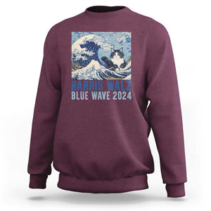 Harris Walz Blue Wave 2024 Sweatshirt Cat Ladies Kamala Funny Cats Wave TS09 Maroon Print Your Wear