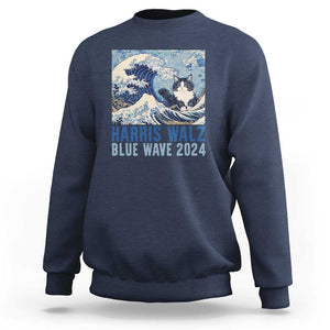 Harris Walz Blue Wave 2024 Sweatshirt Cat Ladies Kamala Funny Cats Wave TS09 Navy Print Your Wear