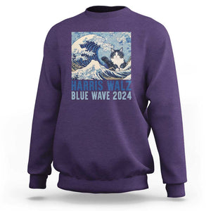 Harris Walz Blue Wave 2024 Sweatshirt Cat Ladies Kamala Funny Cats Wave TS09 Purple Print Your Wear