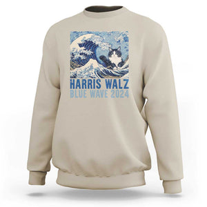 Harris Walz Blue Wave 2024 Sweatshirt Cat Ladies Kamala Funny Cats Wave TS09 Sand Print Your Wear