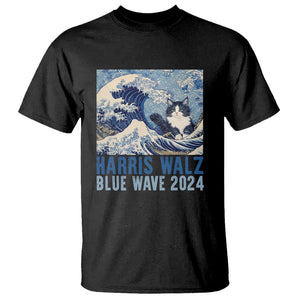 Harris Walz Blue Wave 2024 T Shirt Cat Ladies Kamala Funny Cats Wave TS09 Black Print Your Wear