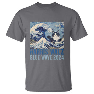 Harris Walz Blue Wave 2024 T Shirt Cat Ladies Kamala Funny Cats Wave TS09 Charcoal Print Your Wear