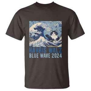 Harris Walz Blue Wave 2024 T Shirt Cat Ladies Kamala Funny Cats Wave TS09 Dark Chocolate Print Your Wear