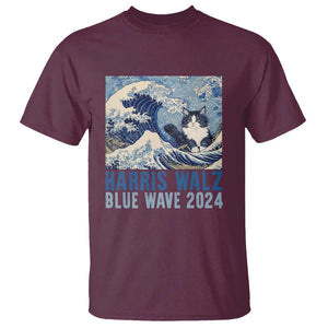 Harris Walz Blue Wave 2024 T Shirt Cat Ladies Kamala Funny Cats Wave TS09 Maroon Print Your Wear