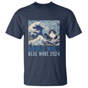 Harris Walz Blue Wave 2024 T Shirt Cat Ladies Kamala Funny Cats Wave TS09 Navy Print Your Wear