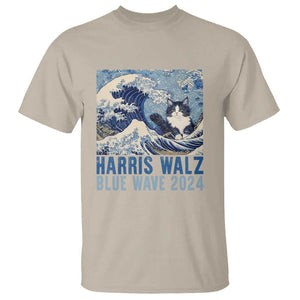 Harris Walz Blue Wave 2024 T Shirt Cat Ladies Kamala Funny Cats Wave TS09 Sand Print Your Wear