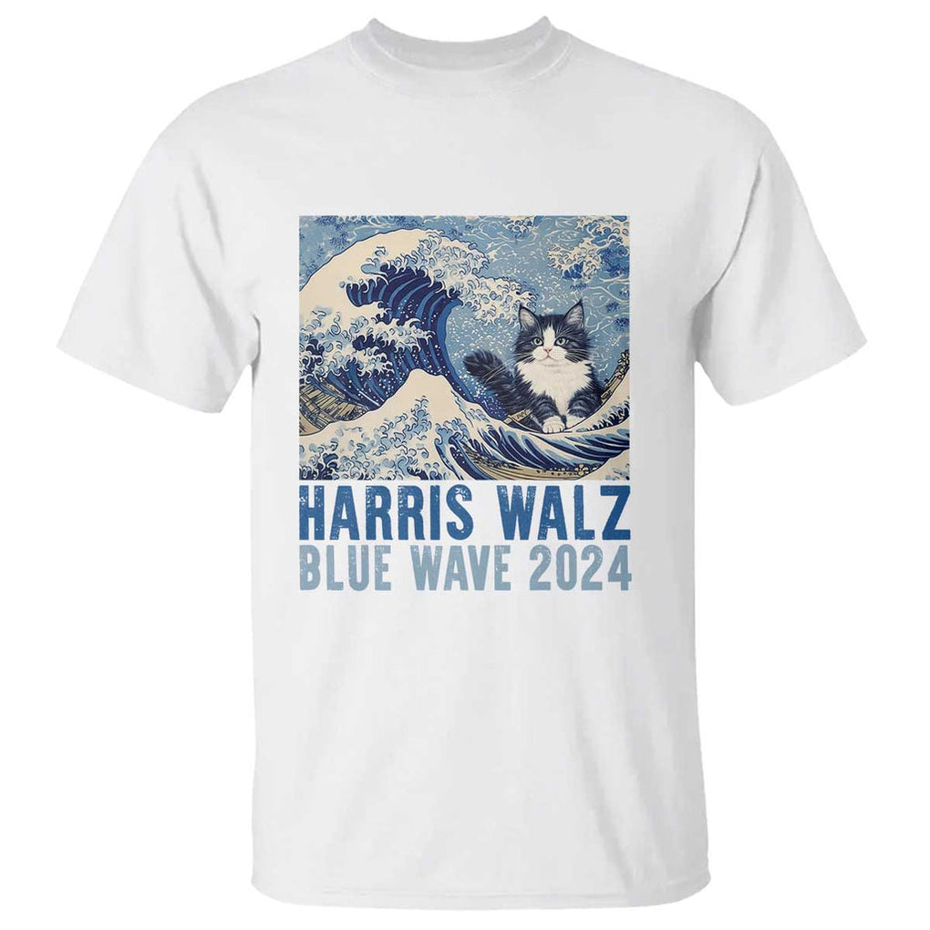 Harris Walz Blue Wave 2024 T Shirt Cat Ladies Kamala Funny Cats Wave TS09 White Print Your Wear