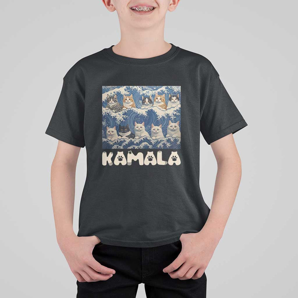 Funny Cat Kamala 2024 T Shirt For Kid Cat Ladies Harris Blue Wave US Madam President TS09 Black Print Your Wear