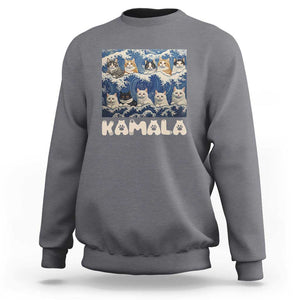 Funny Cat Kamala 2024 Sweatshirt Cat Ladies Harris Blue Wave US Madam President TS09 Charcoal Print Your Wear