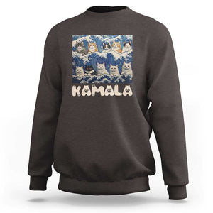 Funny Cat Kamala 2024 Sweatshirt Cat Ladies Harris Blue Wave US Madam President TS09 Dark Chocolate Print Your Wear