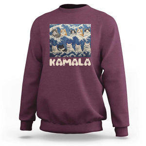 Funny Cat Kamala 2024 Sweatshirt Cat Ladies Harris Blue Wave US Madam President TS09 Maroon Print Your Wear