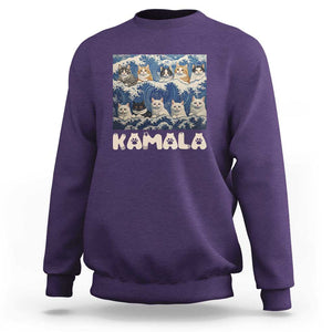 Funny Cat Kamala 2024 Sweatshirt Cat Ladies Harris Blue Wave US Madam President TS09 Purple Print Your Wear