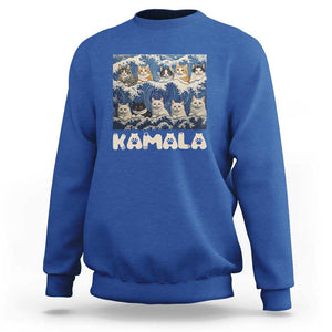 Funny Cat Kamala 2024 Sweatshirt Cat Ladies Harris Blue Wave US Madam President TS09 Royal Blue Print Your Wear