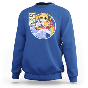 Funny Cat Kamala 2024 Sweatshirt Harris Blue Wave Cat Ladies Rainbow TS09 Royal Blue Print Your Wear