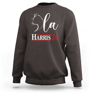 Harris Comma La Cat Ladies Sweatshirt Kamala 2024 Madam President TS09 Dark Chocolate Print Your Wear