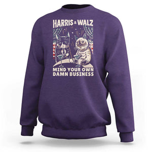 Harris Walz 2024 Sweatshirt Funny Mind Your Own Damn Business Kamala Tim Cats TS09 Purple Print Your Wear